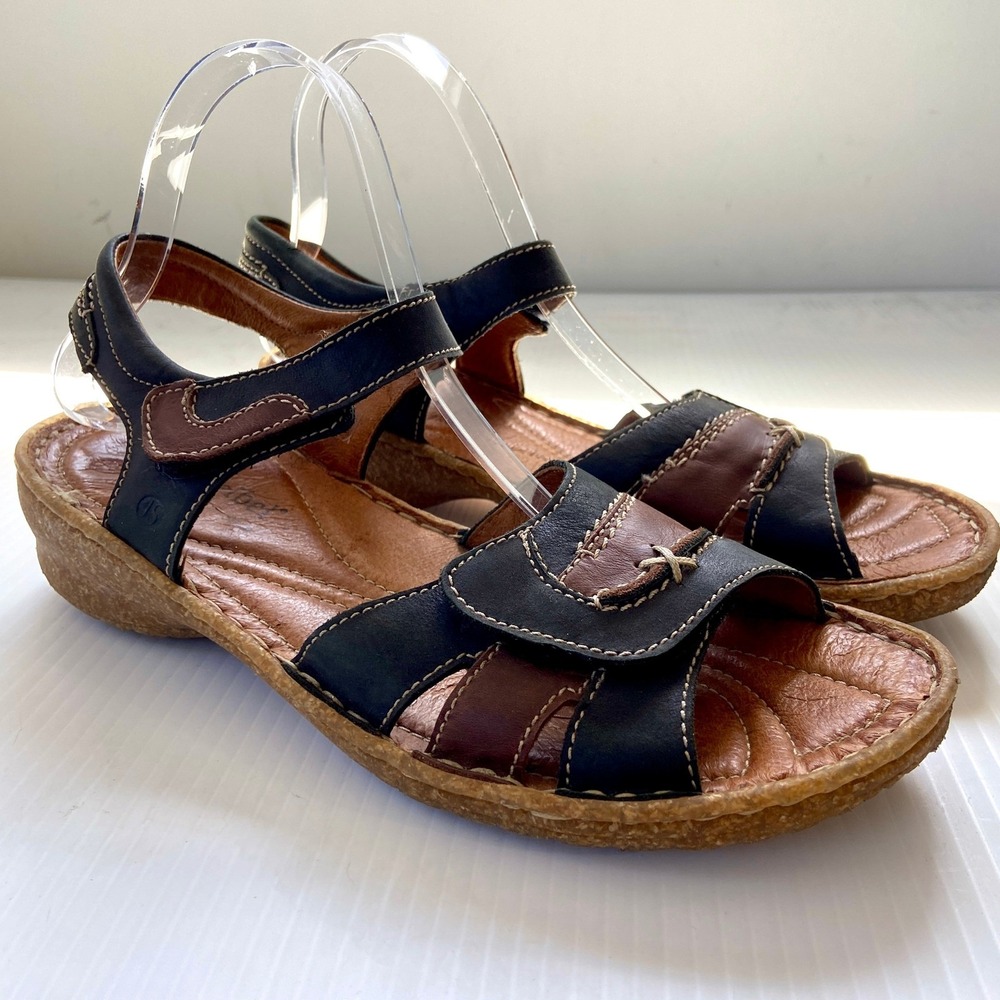 Josef Seibel Brown Black Leather Sandals Womens EU 40 US 9 9.5